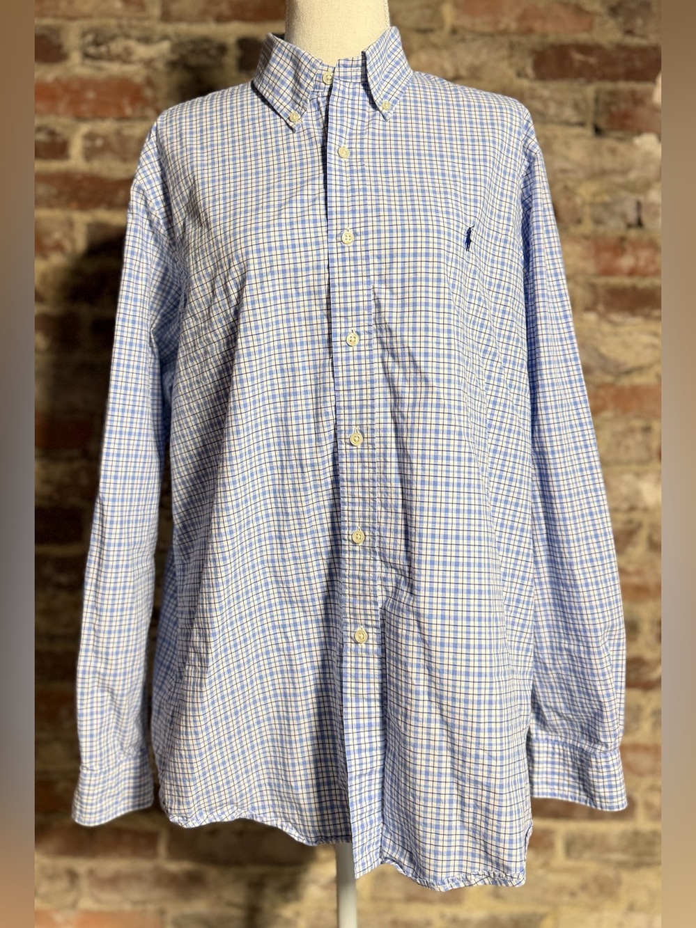 Polo Ralph Lauren Men's Large Blue White Gingham Plaid Button Down Shirt L